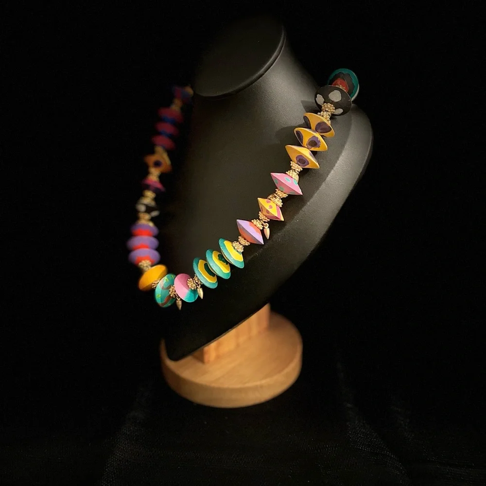 Vintage Vibrant Painted Wooden Beaded Necklace